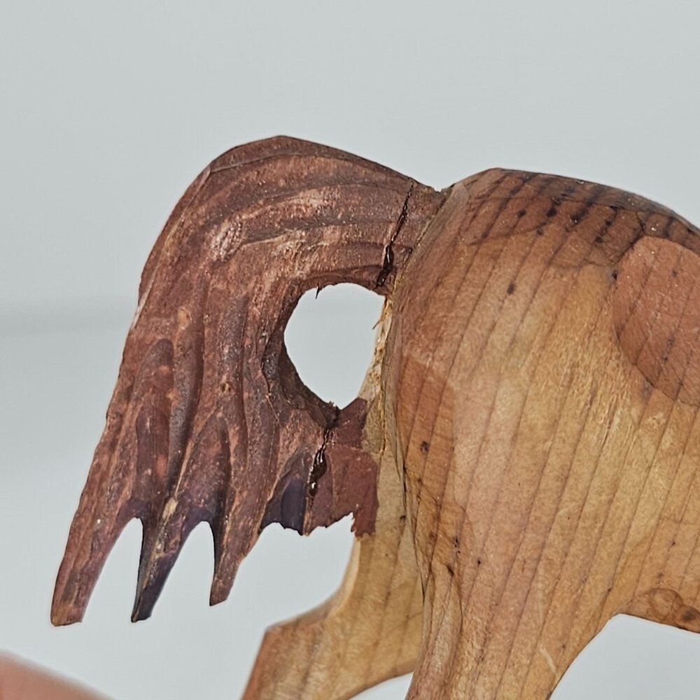 Hand-Carved Wooden Horse Figurine On Base Folk Art *Repaired* - Picture 9 of 9